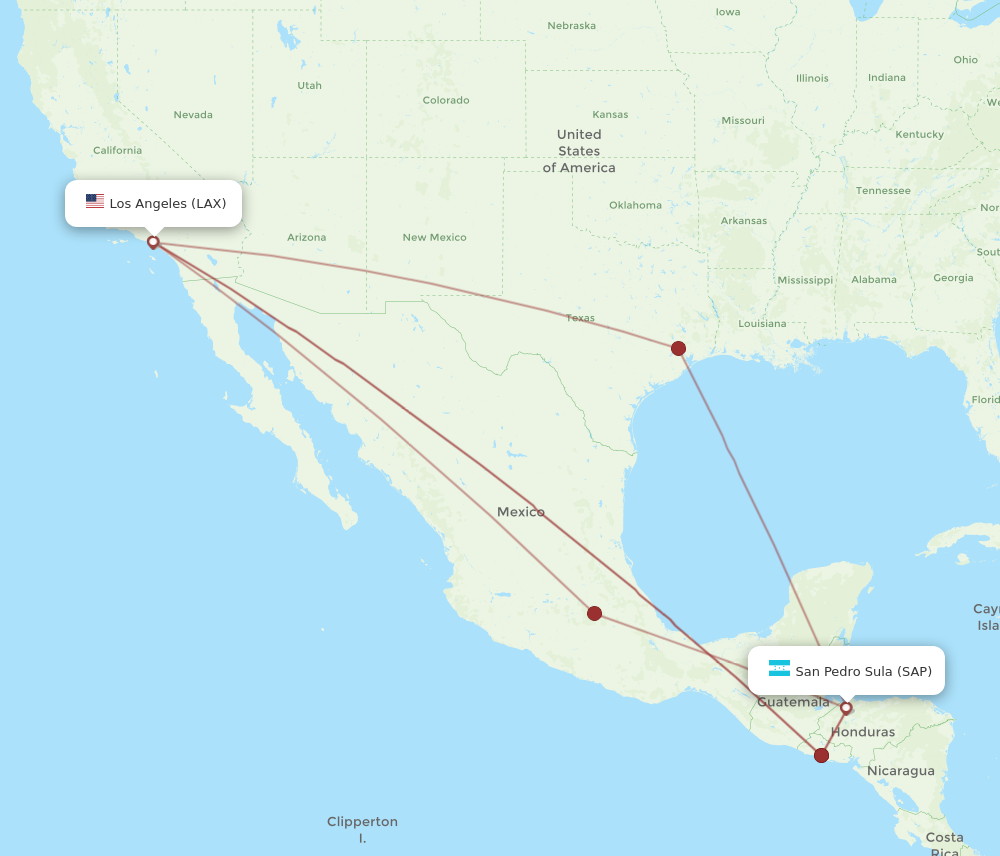 LAX to SAP flights and routes map