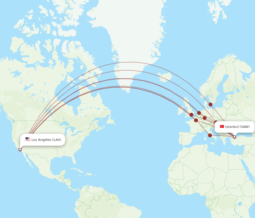 LAX-SAW flight routes