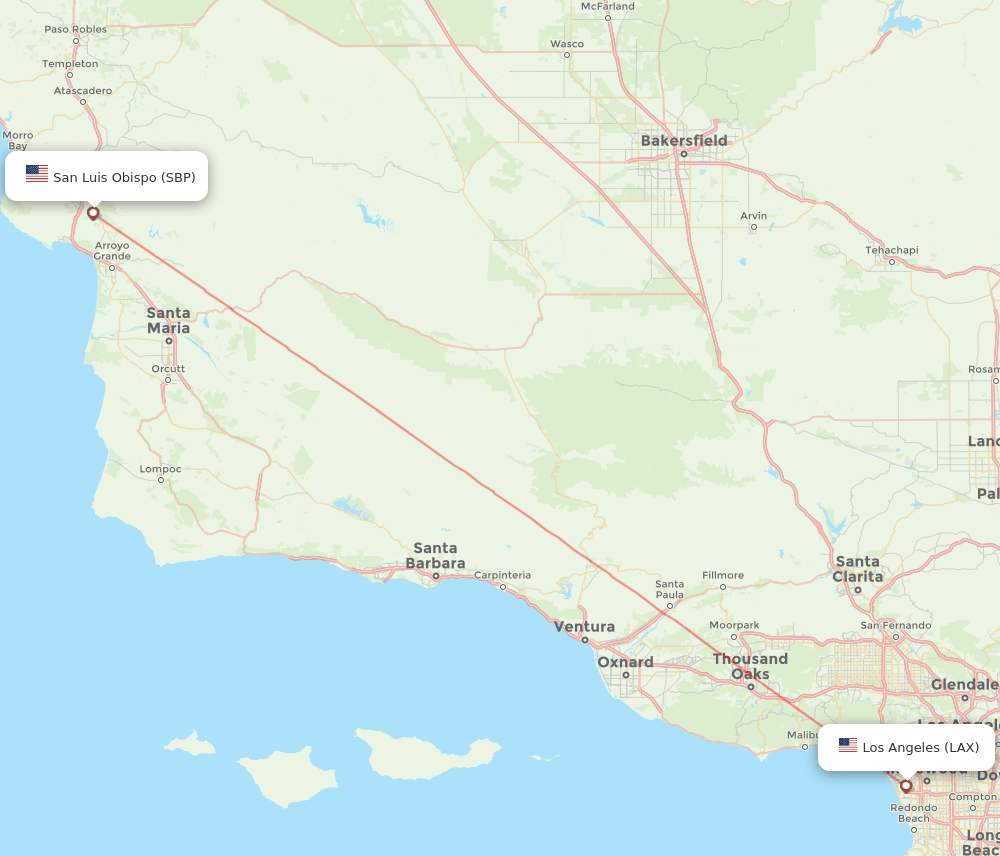 Los Angeles - San Luis Obispo route map and flight paths