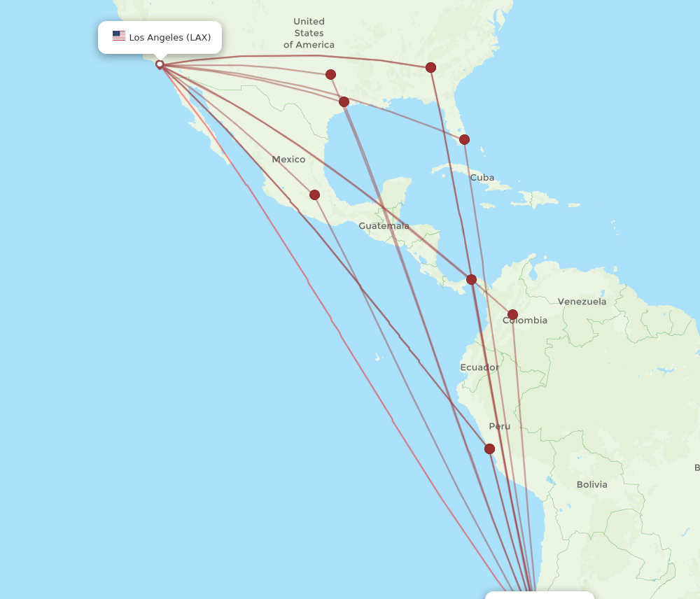 LAX to SCL flights and routes map