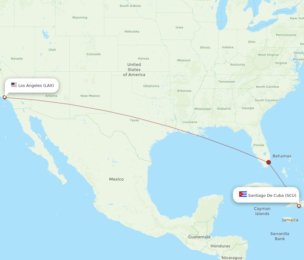 Santiago - Los Angeles route map and flight paths