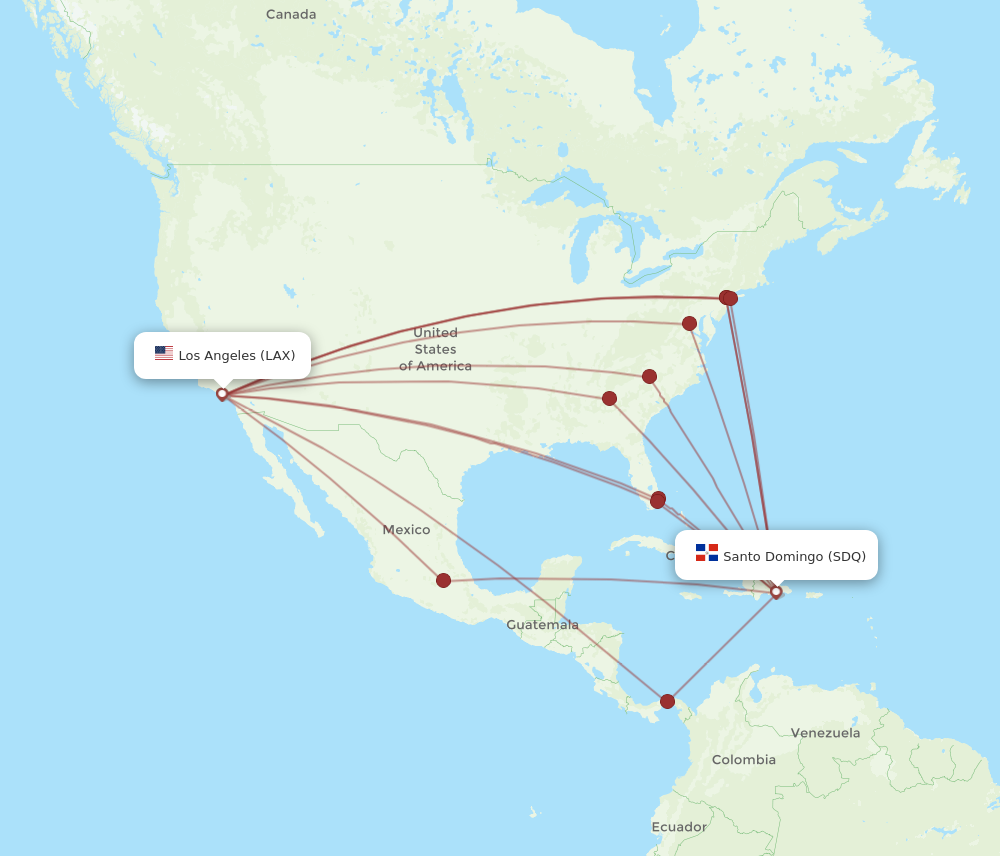 LAX to SDQ flights and routes map