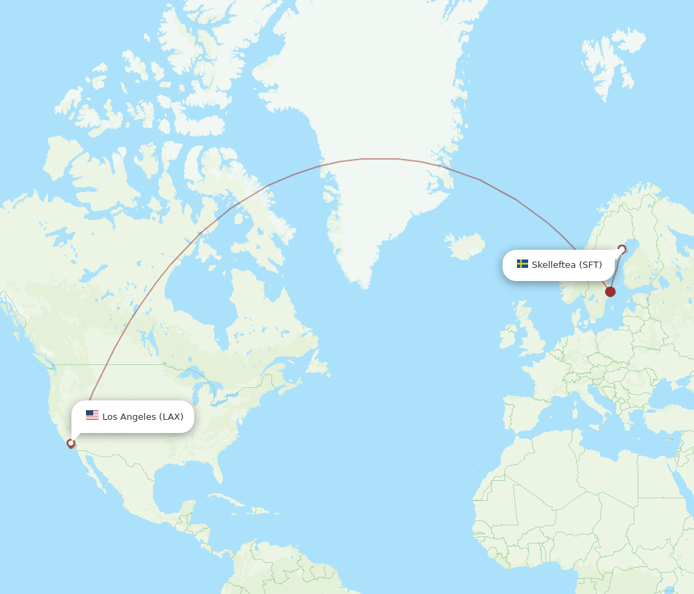 Los Angeles - Skelleftea route map and flight paths