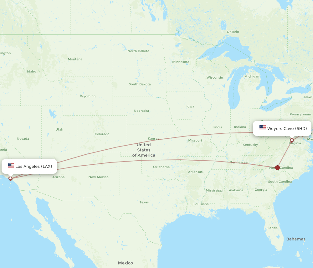 LAX-SHD flight routes