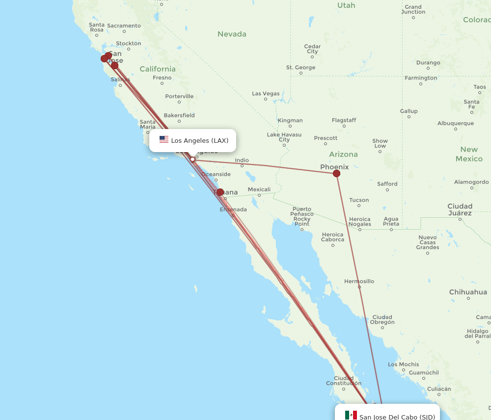 LAX to SJD flights and routes map