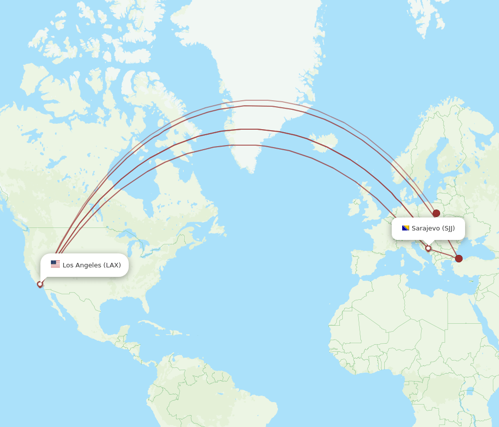 LAX-SJJ flight routes