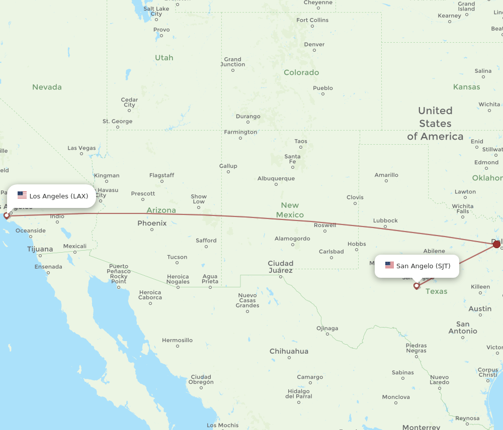 LAX to SJT flights and routes map