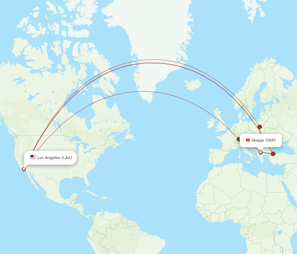 LAX-SKP flight routes