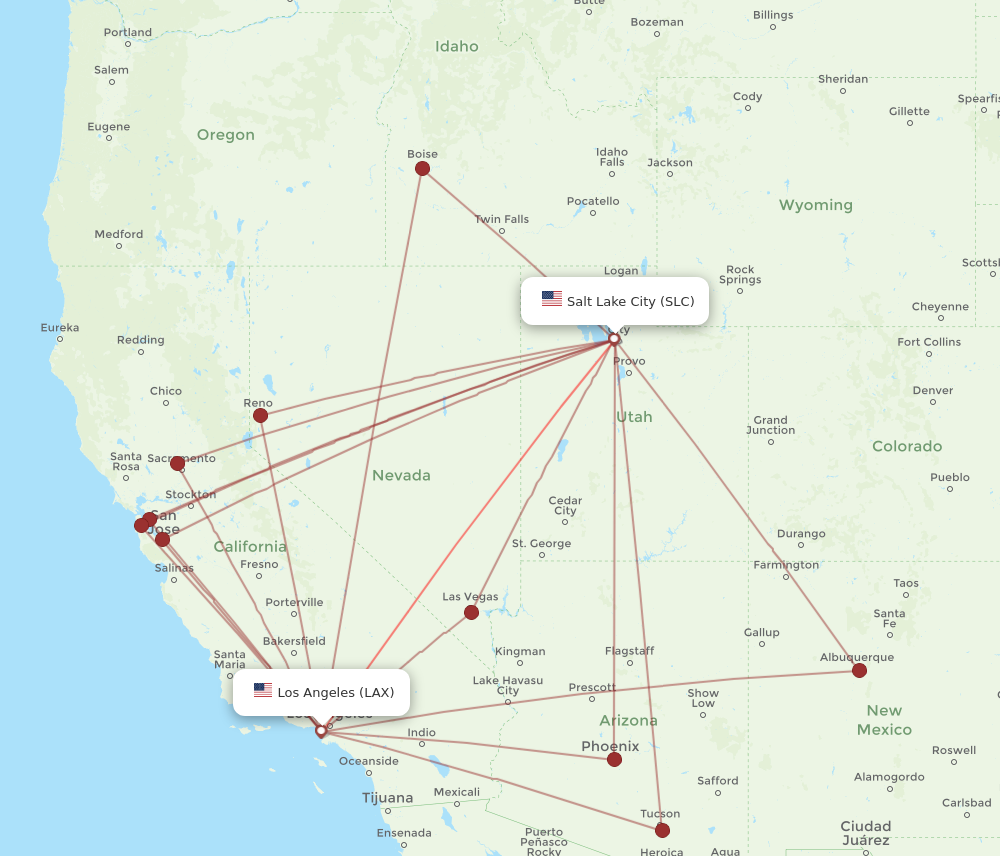 LAX to SLC flights and routes map