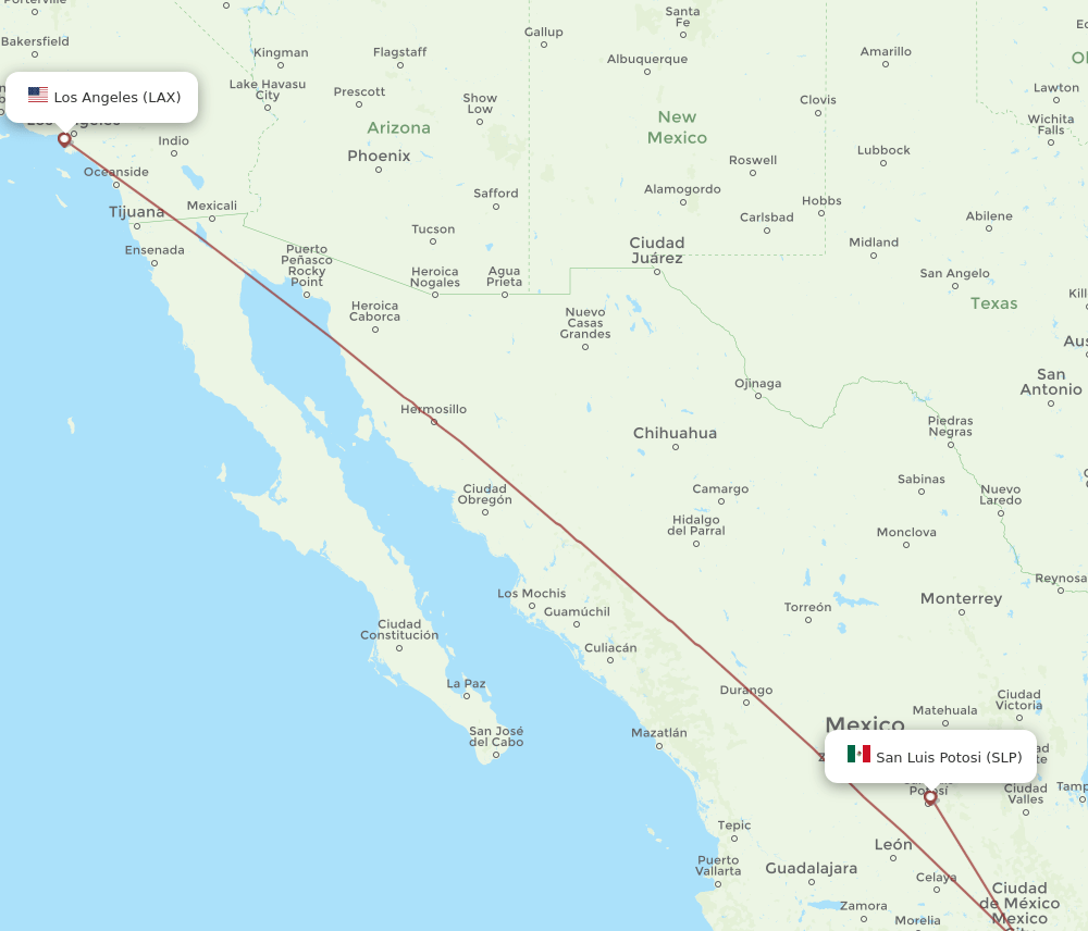 LAX to SLP flights and routes map