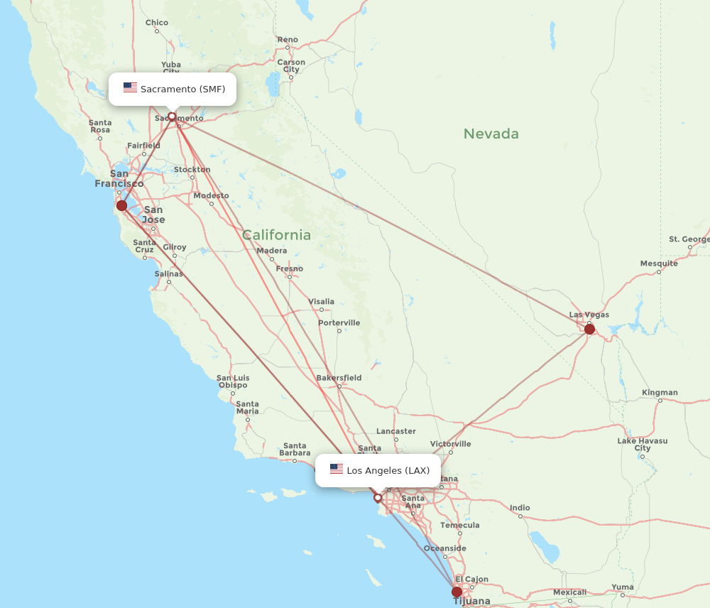 LAX to SMF flights and routes map