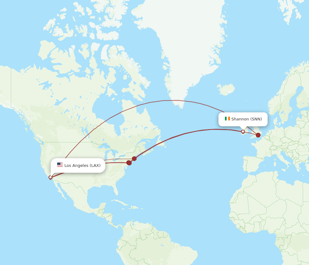 LAX to SNN flights and routes map