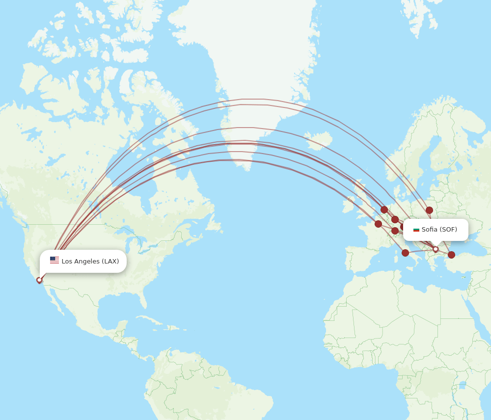 LAX-SOF flight routes