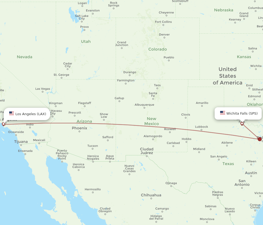 LAX-SPS flight routes