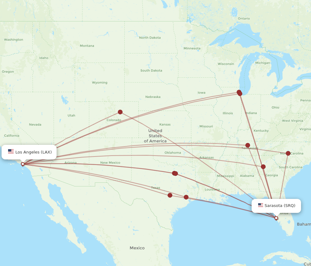 LAX-SRQ flight routes