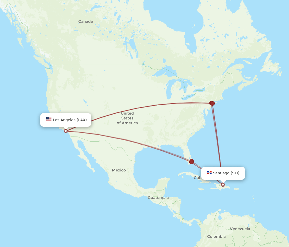 LAX to STI flights and routes map