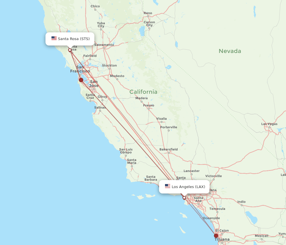 LAX to STS flights and routes map