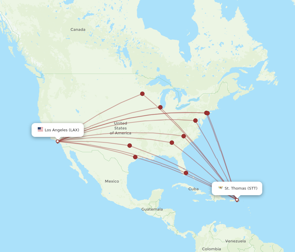 LAX to STT flights and routes map