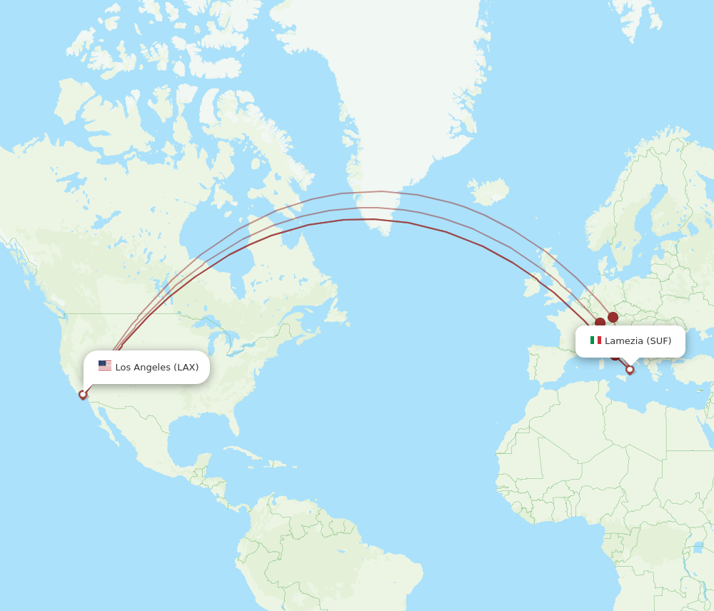 LAX-SUF flight routes
