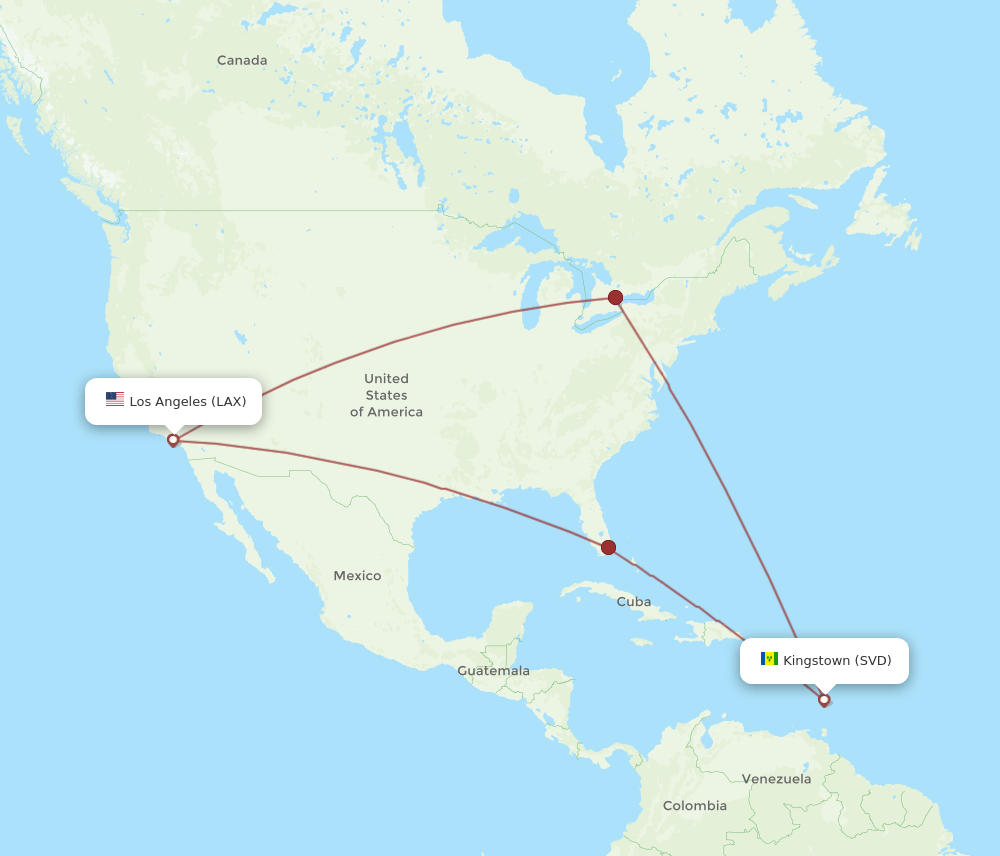 LAX to SVD flights and routes map