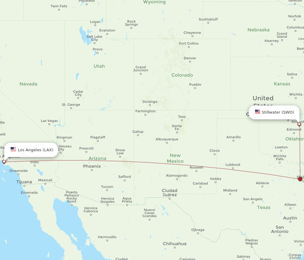 LAX-SWO flight routes