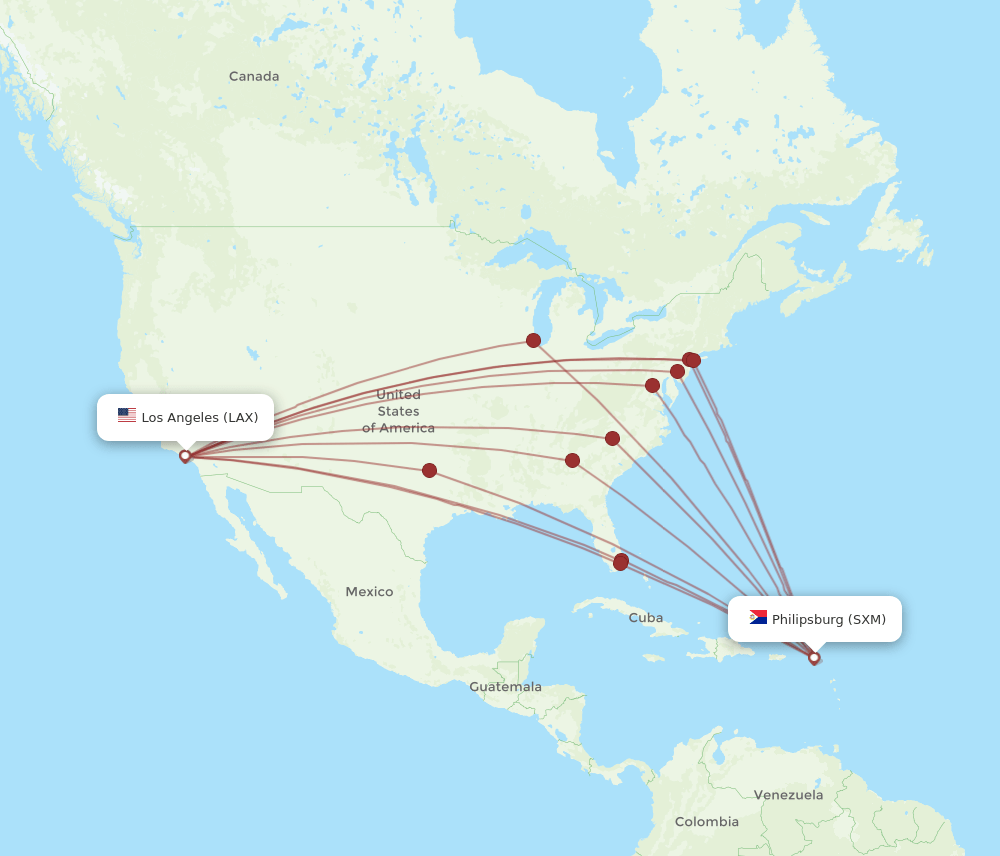 LAX-SXM flight routes