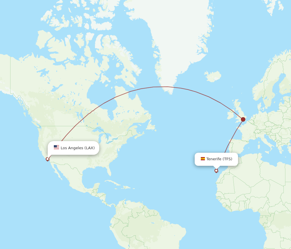 LAX to TFS flights and routes map