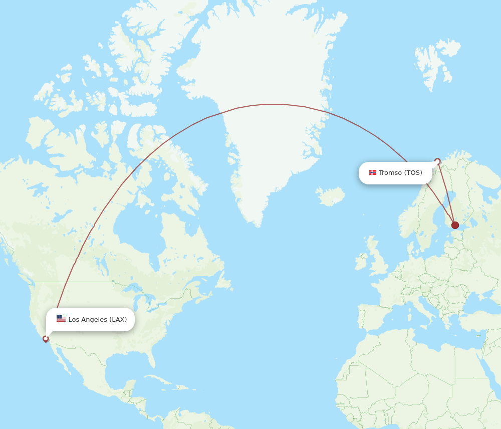 LAX to TOS flights and routes map