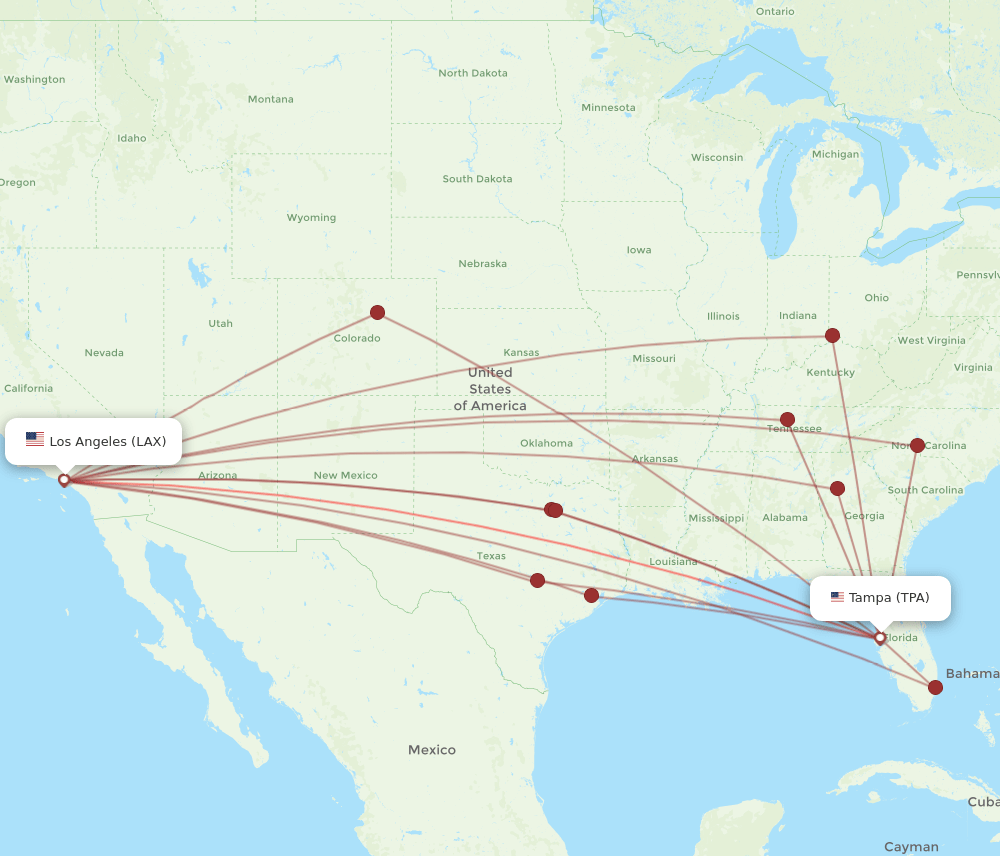 LAX to TPA flights and routes map
