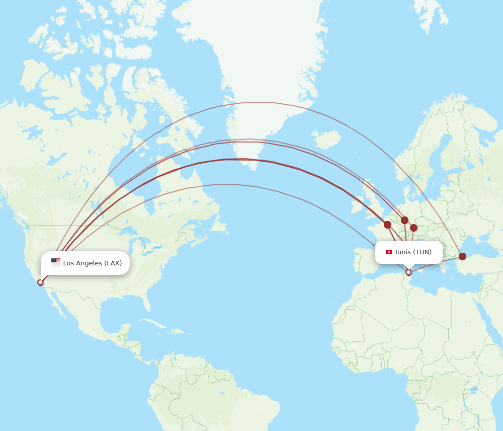 LAX-TUN flight routes