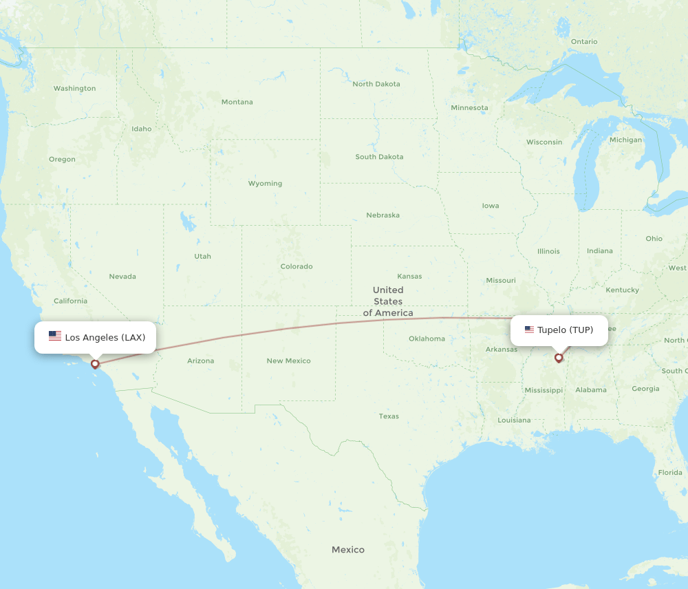 TUP to LAX flights and routes map