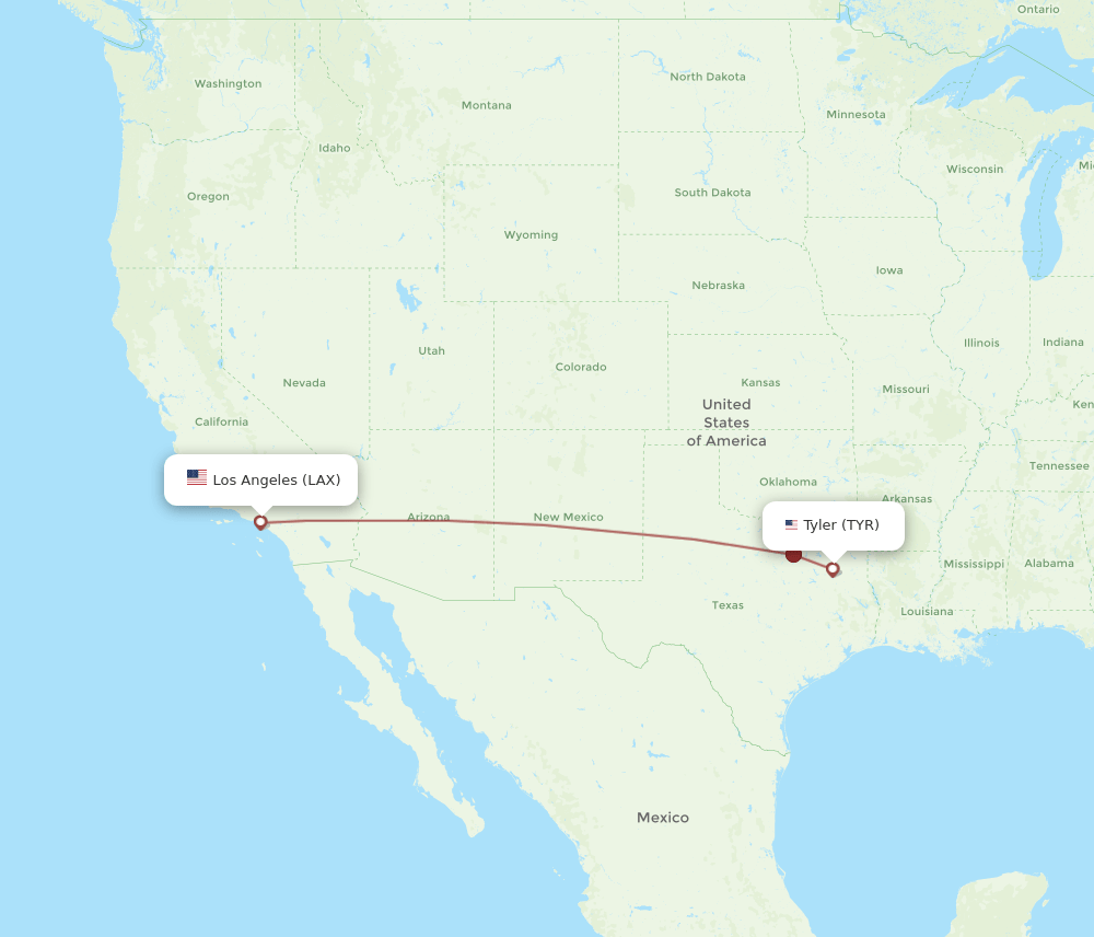 LAX-TYR flight routes