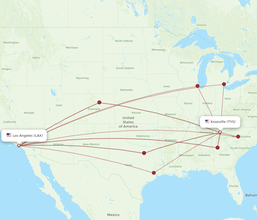 LAX-TYS flight routes
