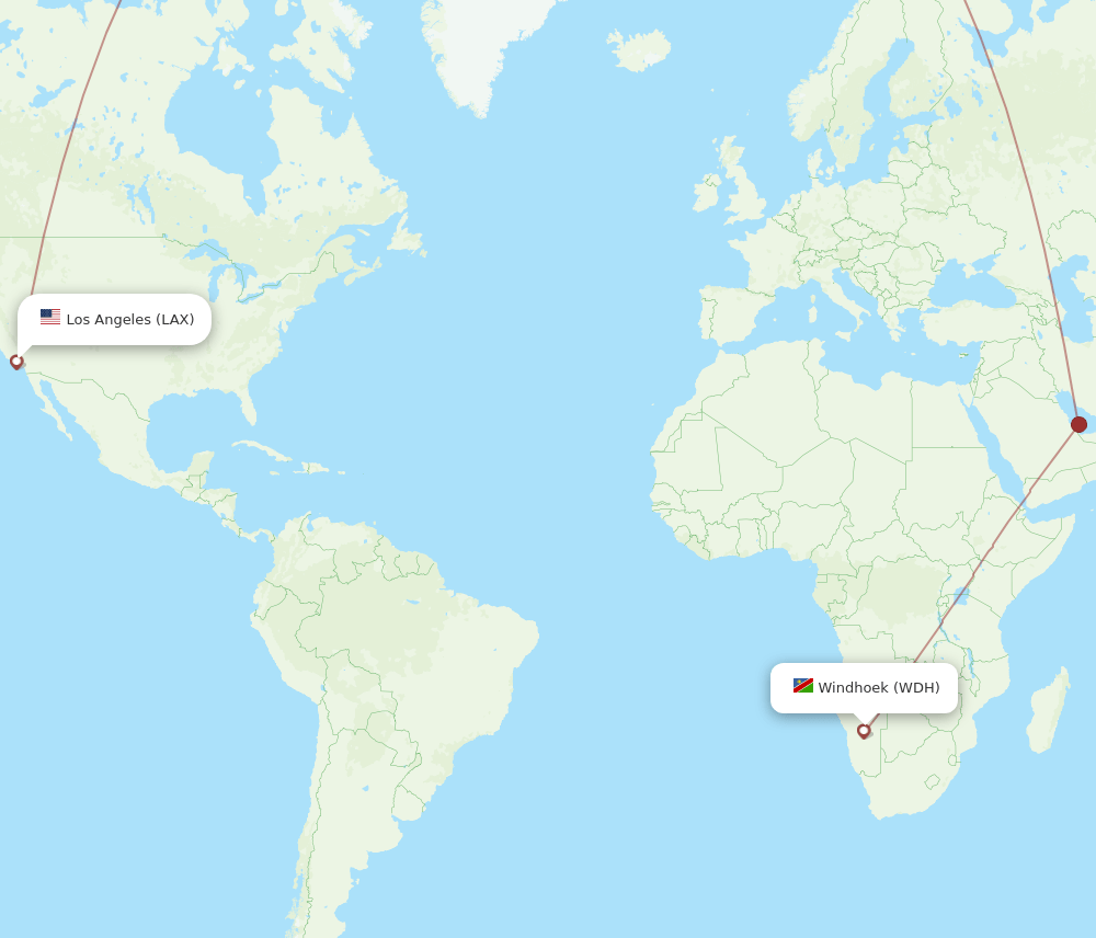Los Angeles - Windhoek route map and flight paths