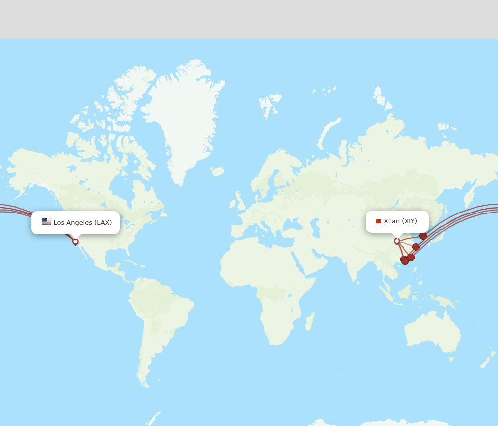 LAX-XIY flight routes