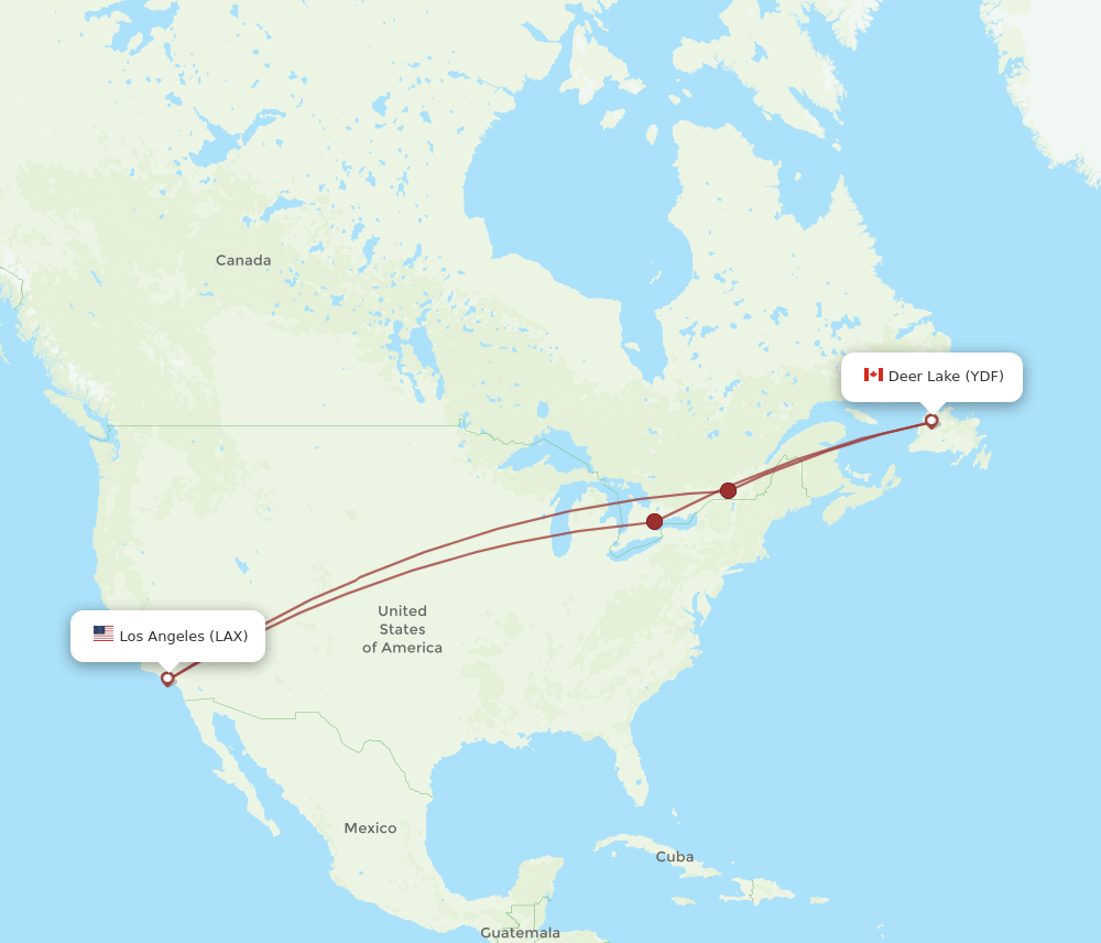 LAX to YDF flights and routes map