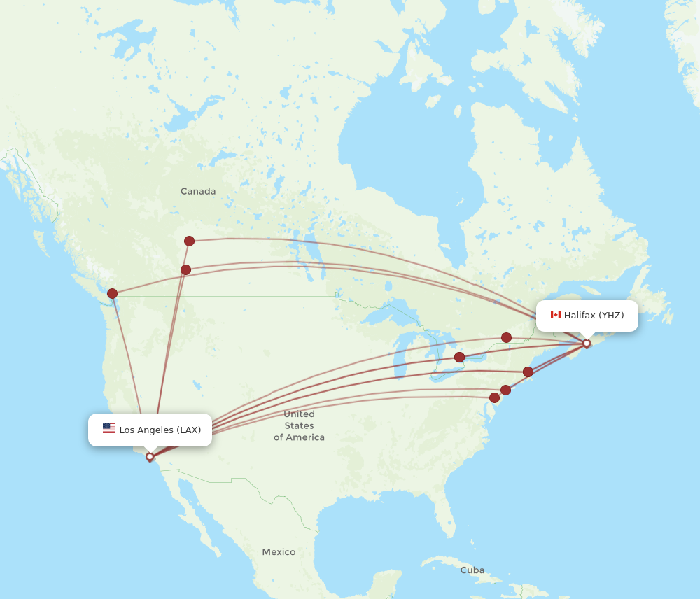LAX to YHZ flights and routes map