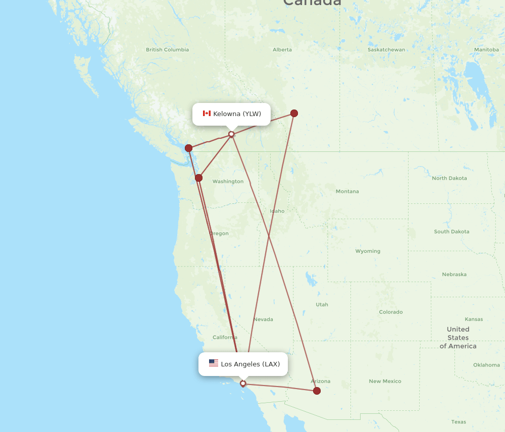 LAX to YLW flights and routes map