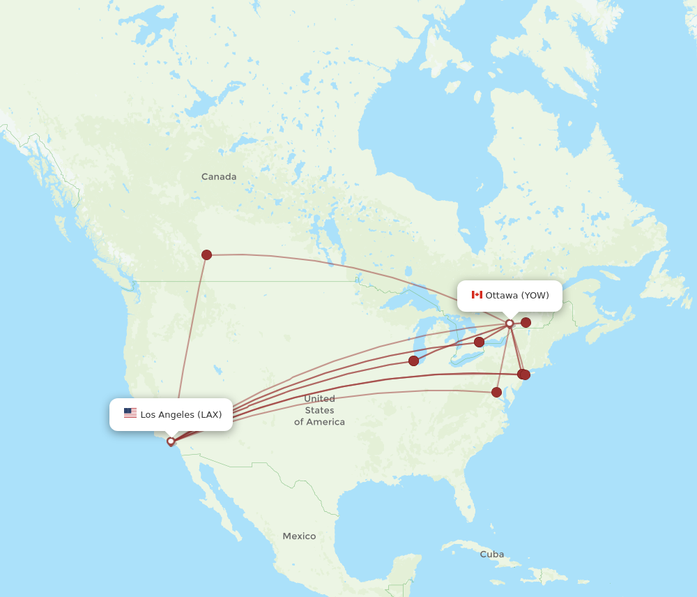 LAX to YOW flights and routes map