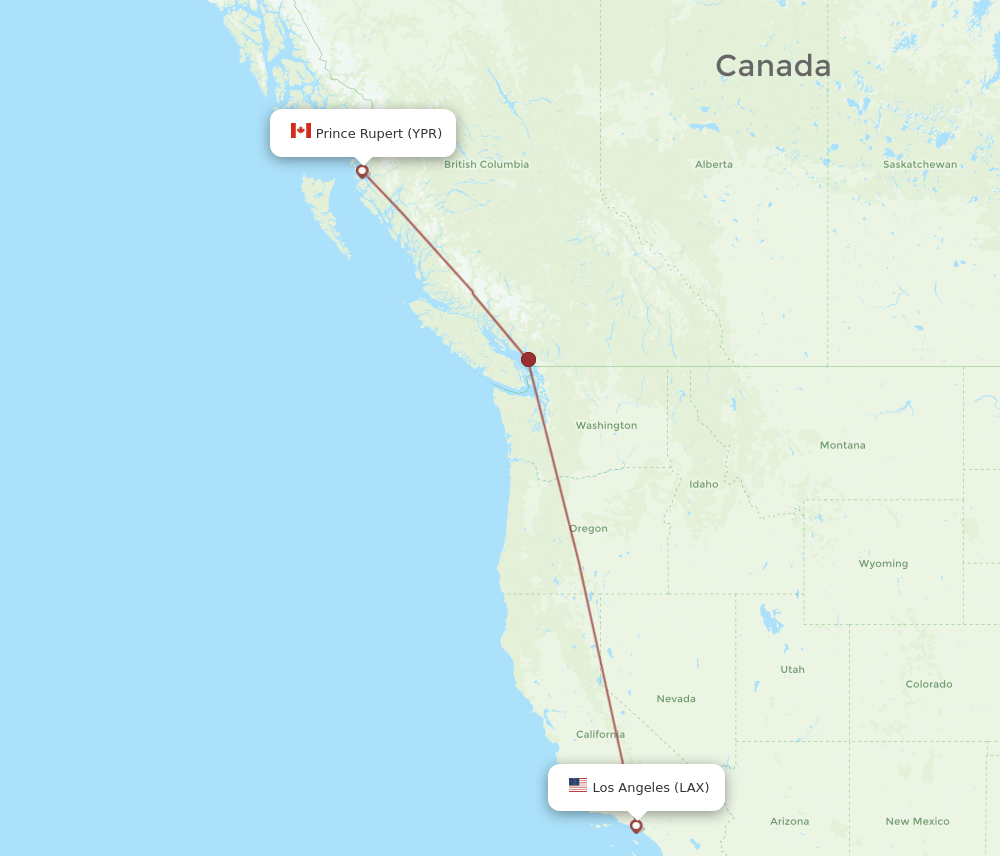LAX to YPR flights and routes map