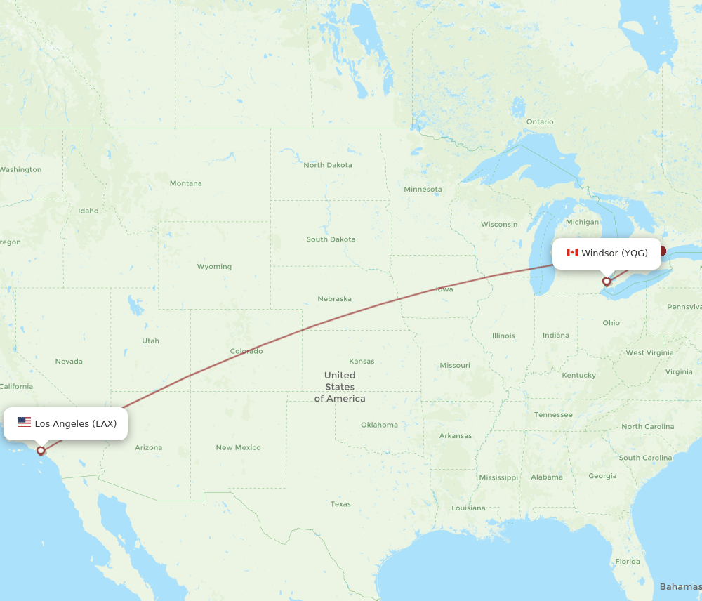 LAX-YQG flight routes