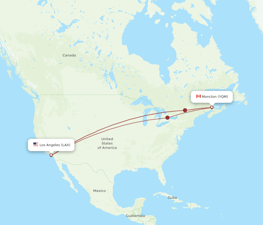LAX-YQM flight routes