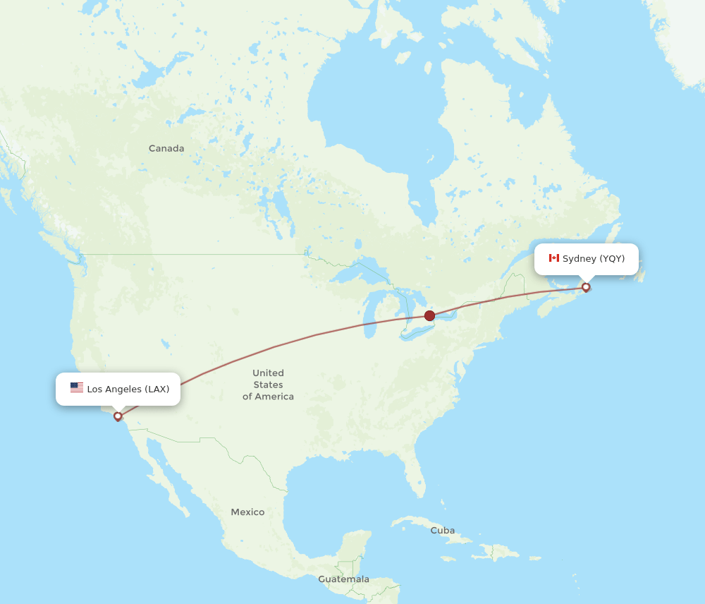 LAX to YQY flights and routes map