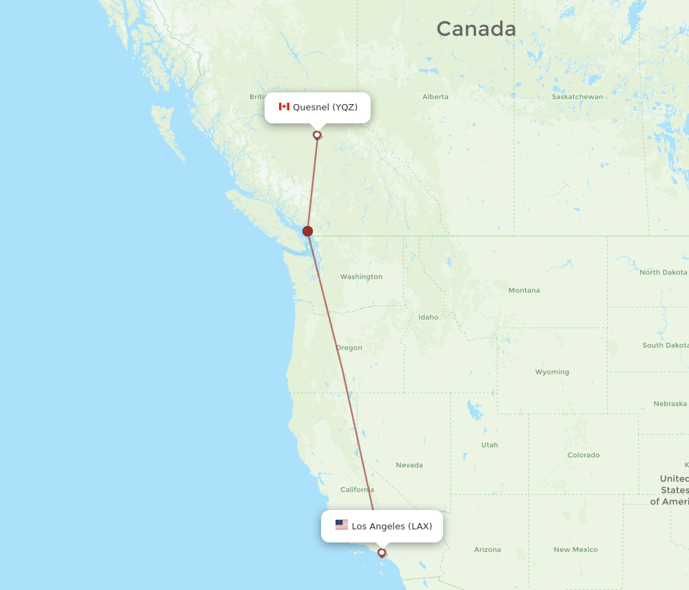 LAX-YQZ flight routes