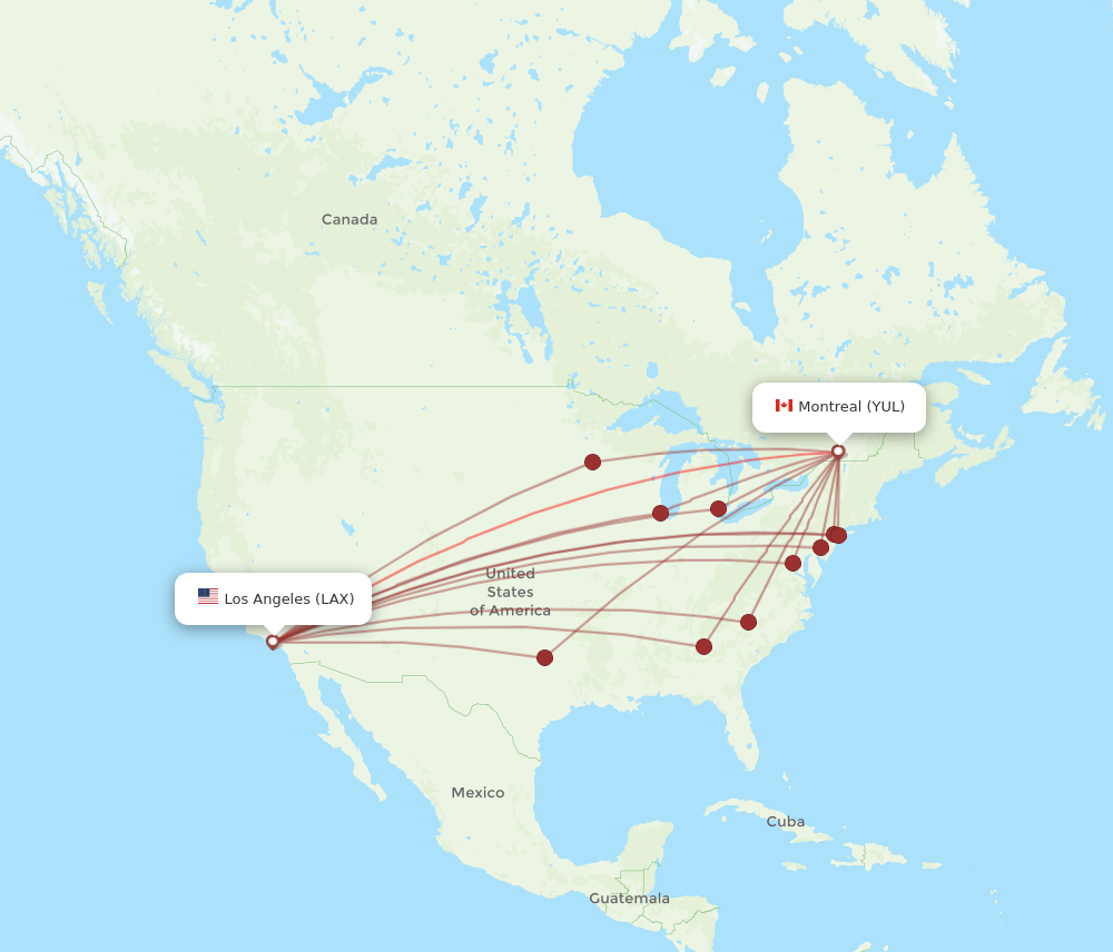 LAX to YUL flights and routes map