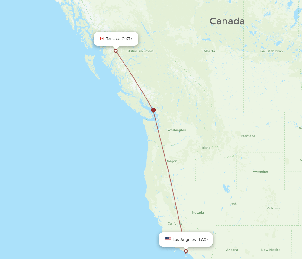 Terrace - Los Angeles route map and flight paths