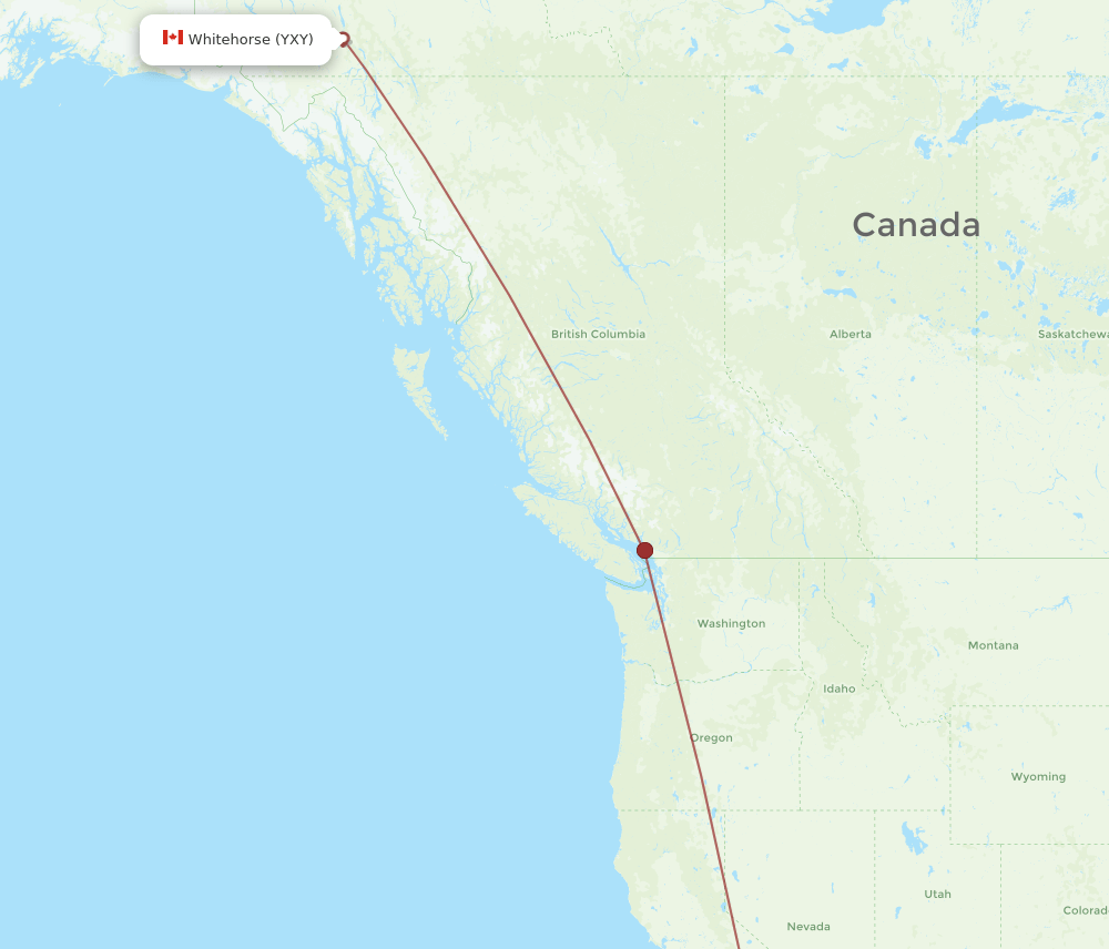 Whitehorse - Los Angeles route map and flight paths