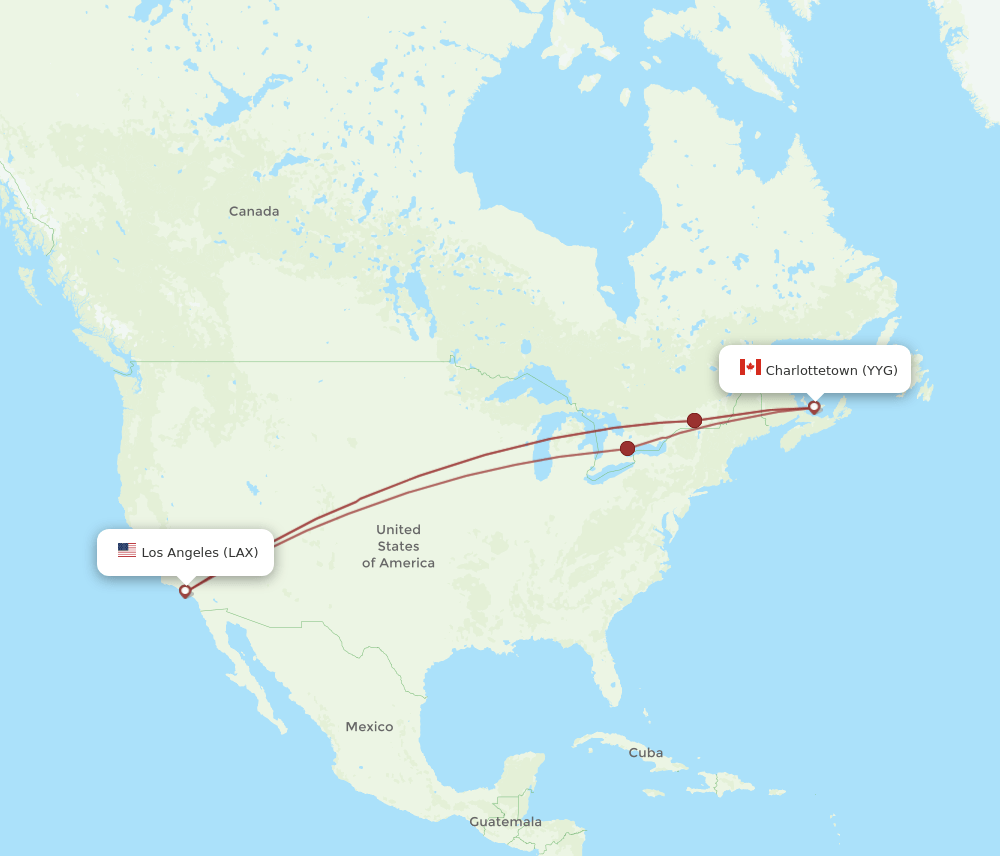 LAX-YYG flight routes