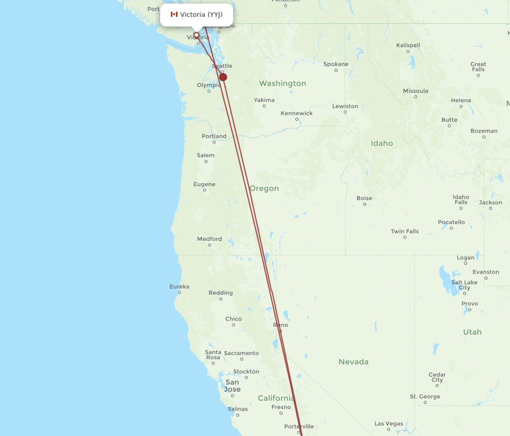 LAX to YYJ flights and routes map