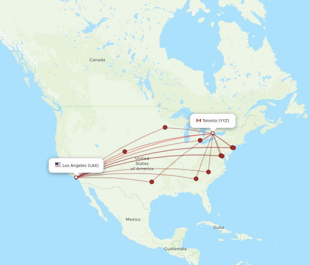 LAX to YYZ flights and routes map